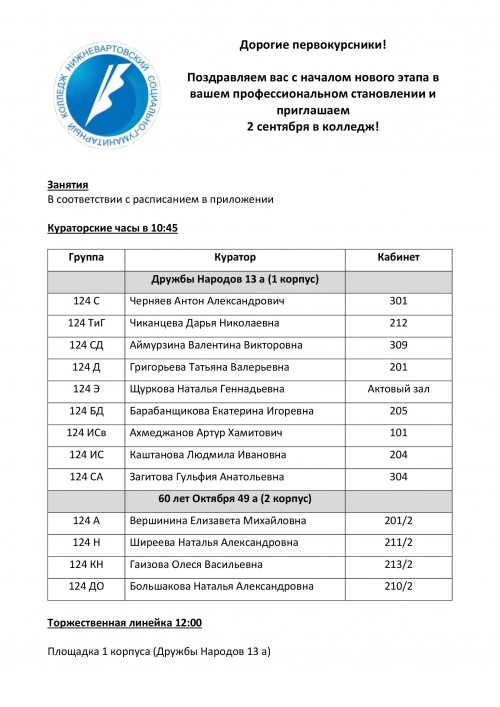 ДОРОГИЕ ПЕРВОКУРСНИКИ